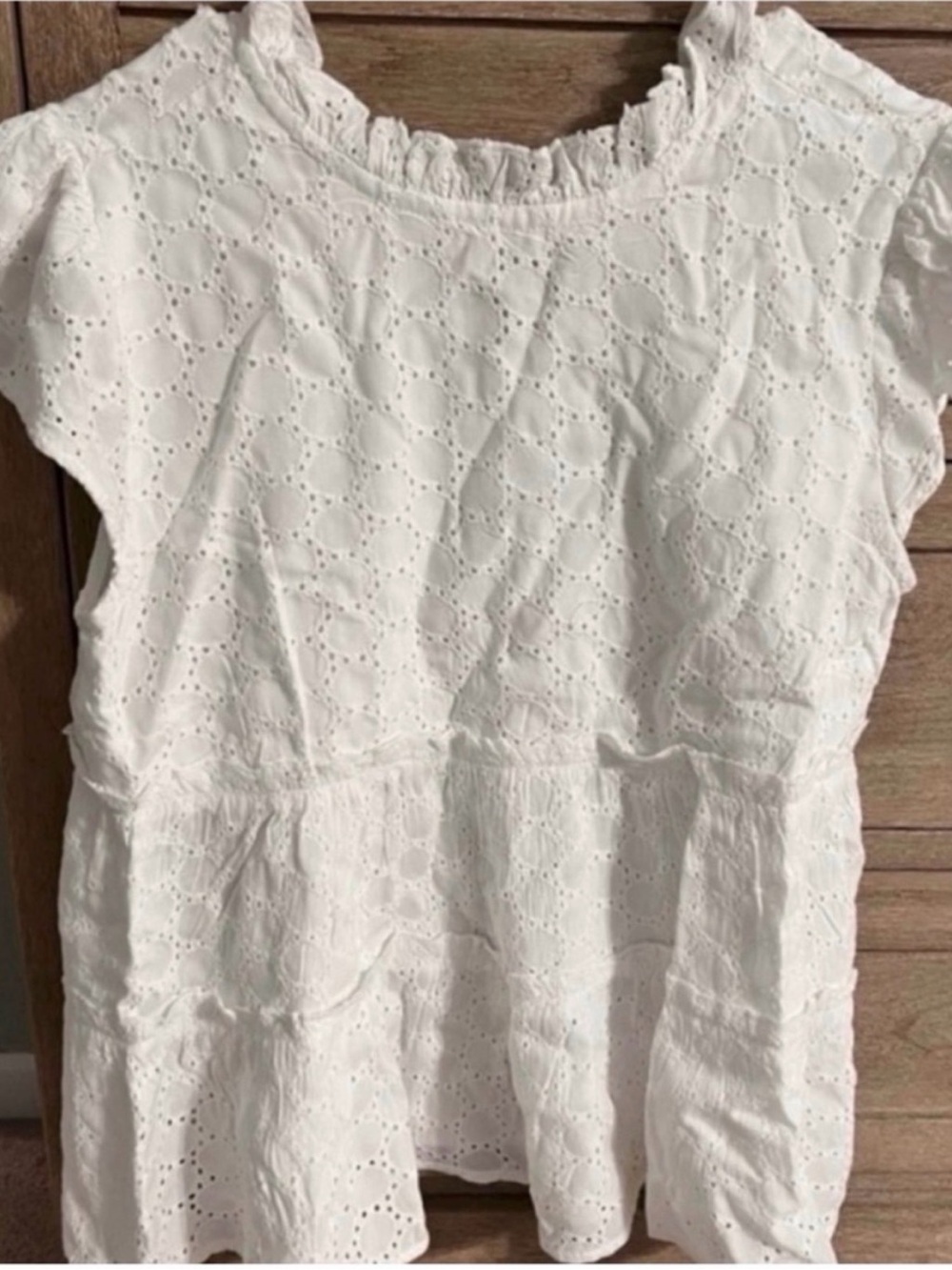 Sim & Sam White Eyelet Embroidered Peplum Blouse | Cottagecore | Size Medium